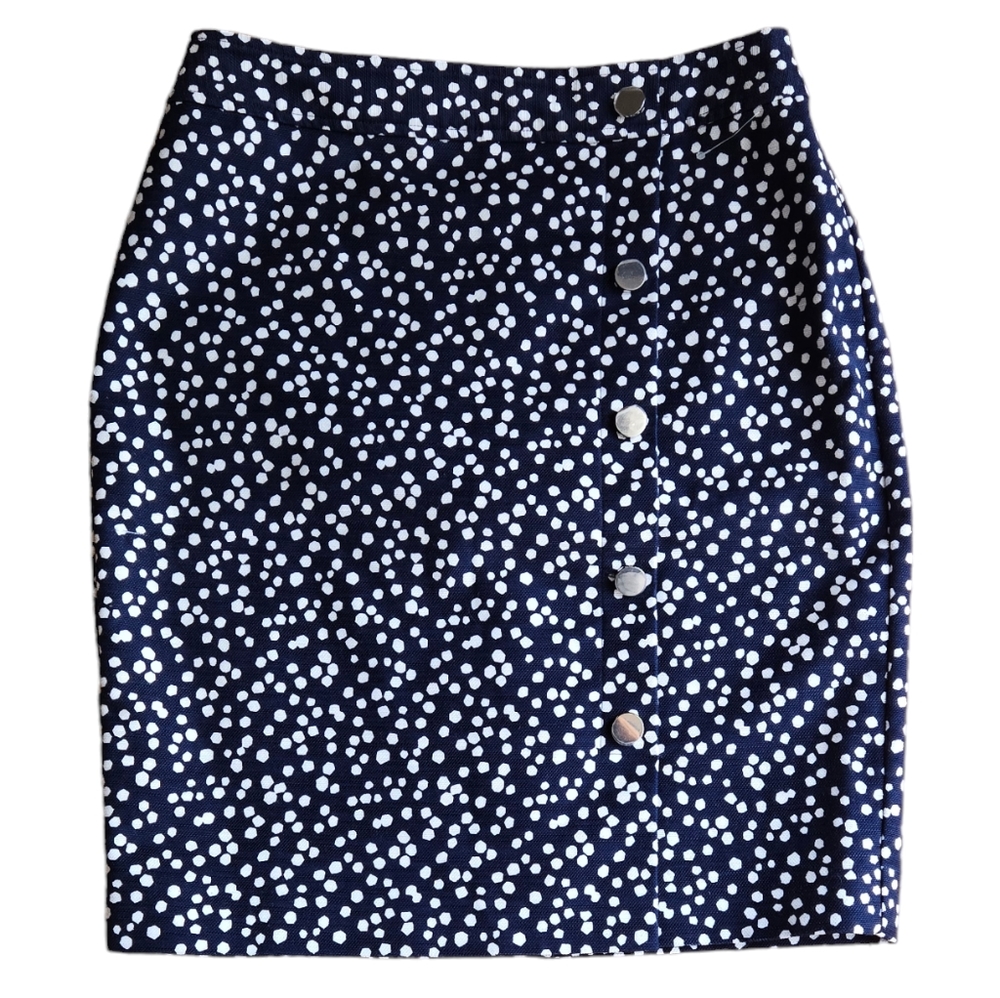 Talbots White Polka Dots Navy Blue Pencil Skirt Size 4P